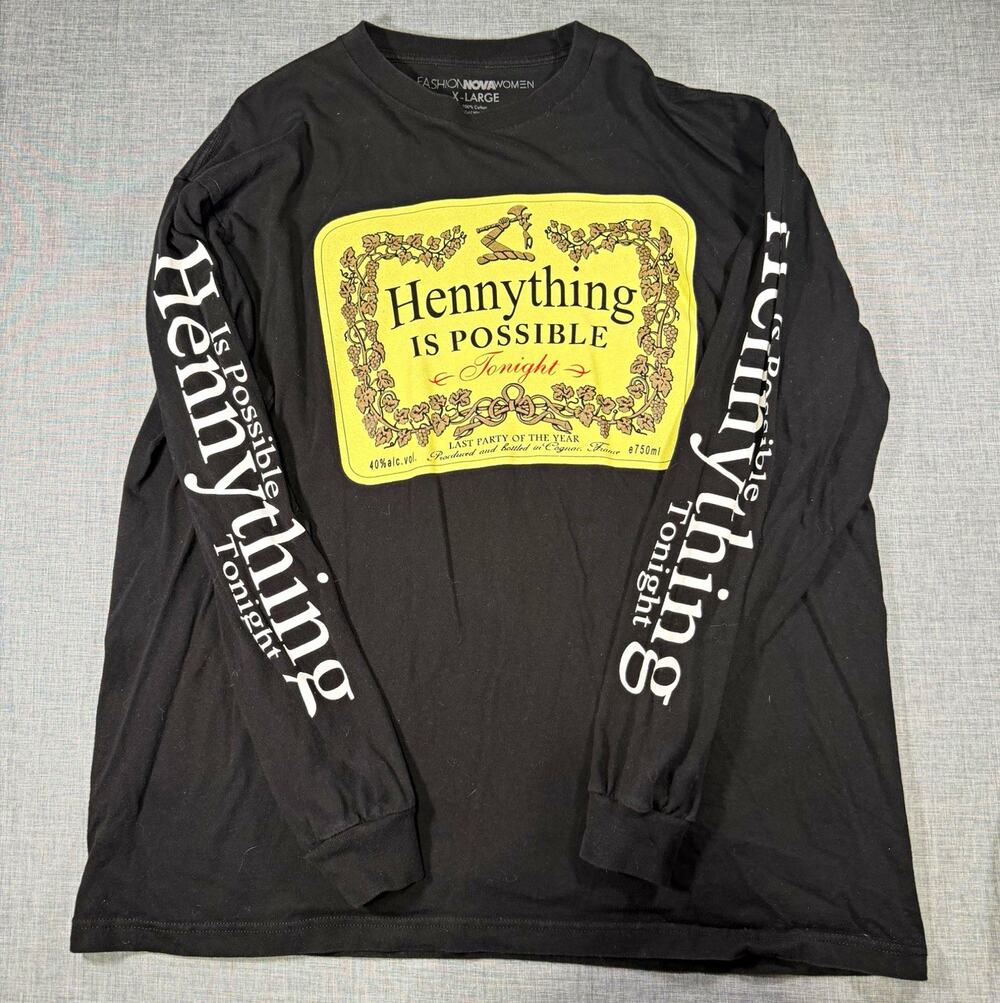 Fashion Nova Women’s Black Hennything Graphic Crew Neck Long Sleeve Tee XL